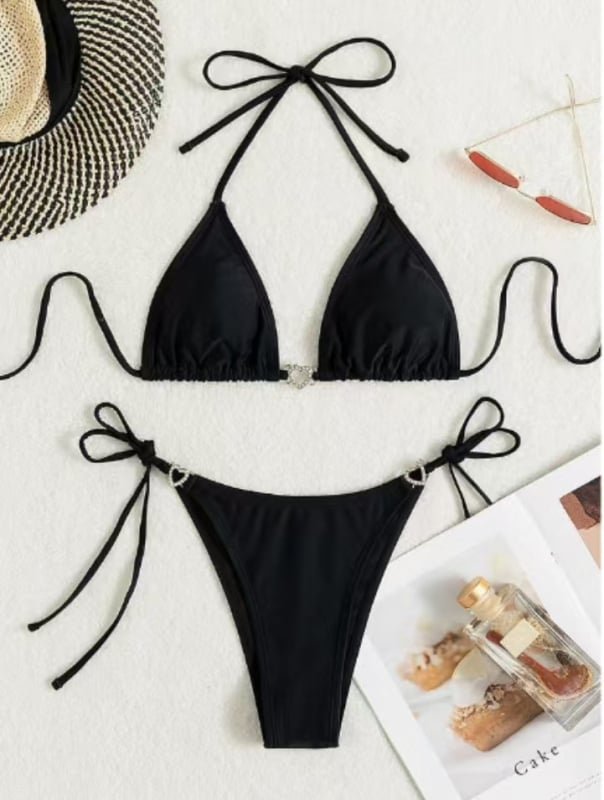 Ženski bikini s vezanjem na leđima i otvorenim leđima, najlon tkanina, jastučići za prsa, poliester podstava, za plivanje