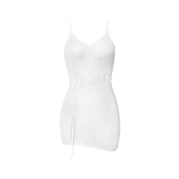 Φόρεμα με τιράντες από βισκόζη, χωρίς μανίκια, στρογγυλό λαιμό, κοντή φούστα, κορδόνι στο τελείωμα