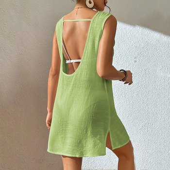 Μονοσωματικό φόρεμα-μπικίνι για την παραλία, χωρίς μανίκια, λαιμό U-σχήματος, μέση μεσαία, κοντή ασύμμετρη φούστα, ύφασμα spandex