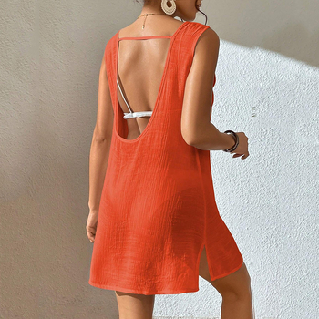 Μονοσωματικό φόρεμα-μπικίνι για την παραλία, χωρίς μανίκια, λαιμό U-σχήματος, μέση μεσαία, κοντή ασύμμετρη φούστα, ύφασμα spandex