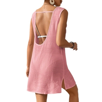 Μονοσωματικό φόρεμα-μπικίνι για την παραλία, χωρίς μανίκια, λαιμό U-σχήματος, μέση μεσαία, κοντή ασύμμετρη φούστα, ύφασμα spandex