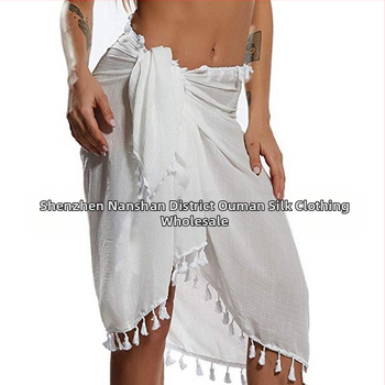 Paplūdimio rankšluostis moterims iš kanapių, crepe audinys, vienodas raštas, saulės apsauga