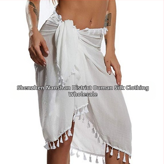 Плажна кърпа за жени, конопена материя, crepe тъкан, монохромен дизайн, защита от слънцето