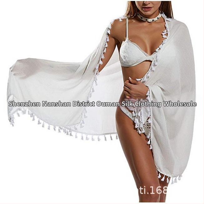 Плажна кърпа за жени, конопена материя, crepe тъкан, монохромен дизайн, защита от слънцето