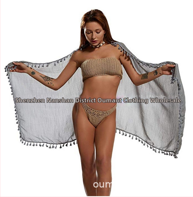 Paplūdimio rankšluostis moterims iš kanapių, crepe audinys, vienodas raštas, saulės apsauga