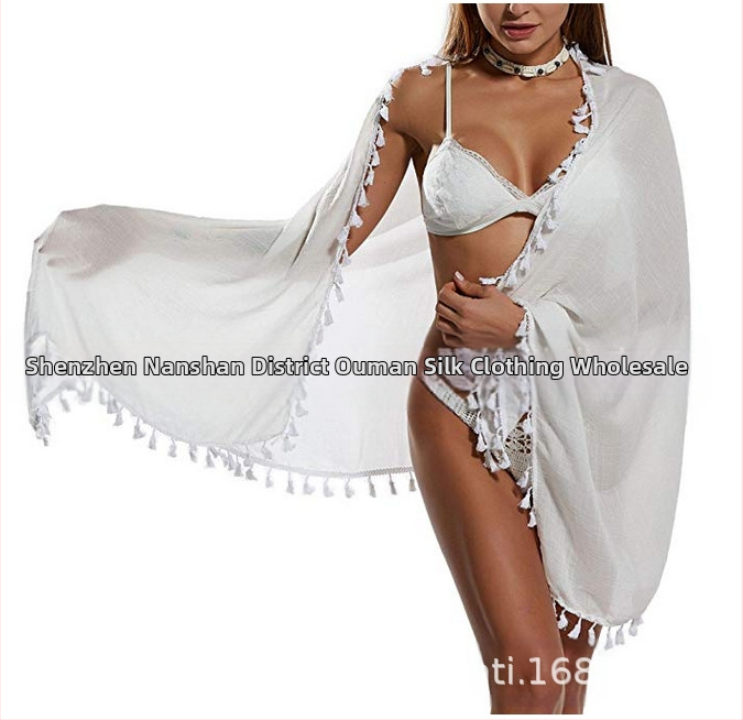 Paplūdimio rankšluostis moterims iš kanapių, crepe audinys, vienodas raštas, saulės apsauga