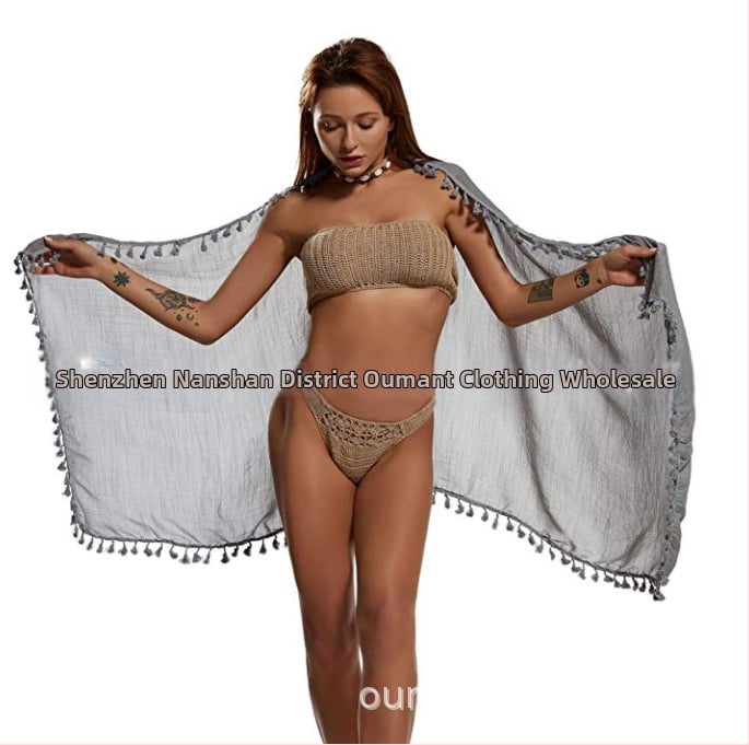 Paplūdimio rankšluostis moterims iš kanapių, crepe audinys, vienodas raštas, saulės apsauga