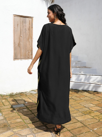 Μακρύ φόρεμα παραλίας με κέντημα από βαμβάκι, ύφασμα ρεγιόν, επένδυση από βαμβάκι, βάρος 280 g