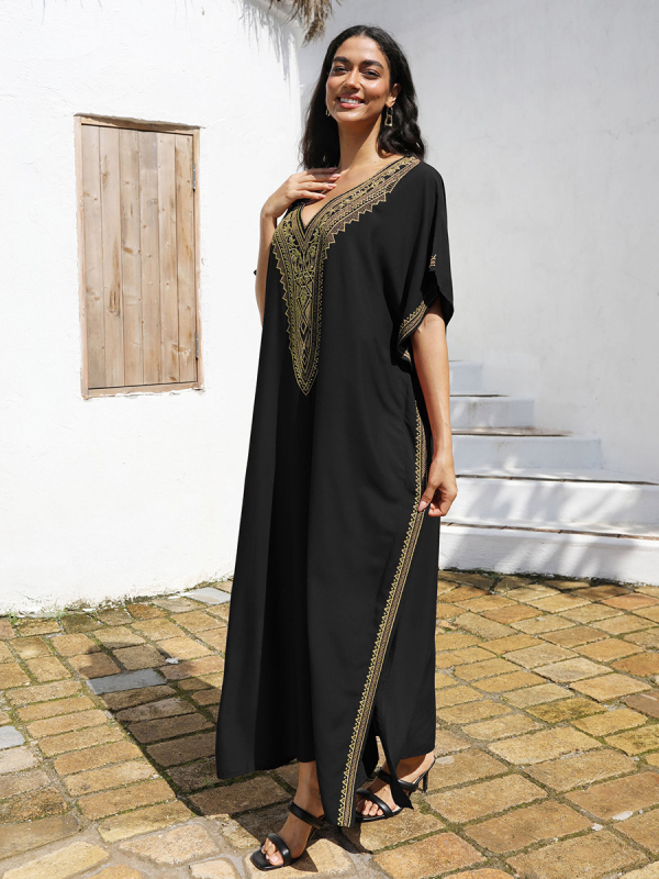 Μακρύ φόρεμα παραλίας με κέντημα από βαμβάκι, ύφασμα ρεγιόν, επένδυση από βαμβάκι, βάρος 280 g