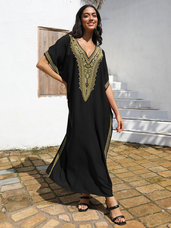 Μακρύ φόρεμα παραλίας με κέντημα από βαμβάκι, ύφασμα ρεγιόν, επένδυση από βαμβάκι, βάρος 280 g