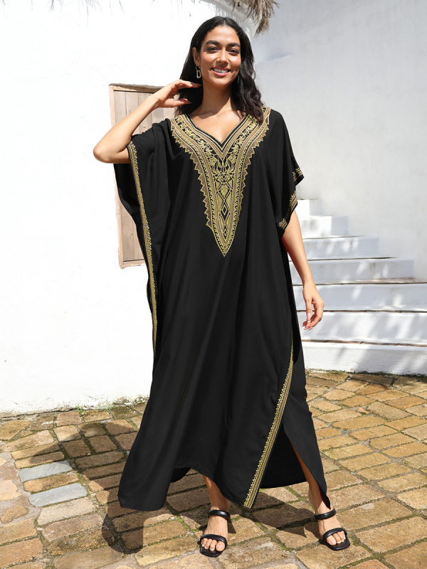 Μακρύ φόρεμα παραλίας με κέντημα από βαμβάκι, ύφασμα ρεγιόν, επένδυση από βαμβάκι, βάρος 280 g