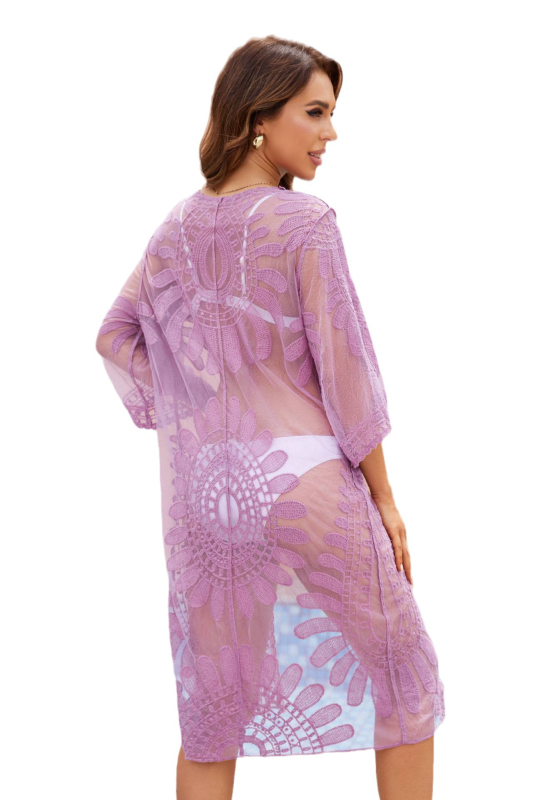 Csipkés napraforgó mintás bikini felső kardigán, 70% pamut, belső poliészter 30%, 142 g, úszásra és strandhoz