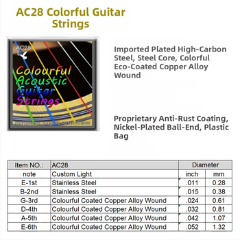 Madina Χορδές λαϊκής κιθάρας – μοντέλα AG01/AG20/AG25/AC28; υλικά: κόκκινο χαλκό, χαλκός, φώσφορος χαλκού, επικάλυψη ασημί; συσκευασία: σε σακούλα