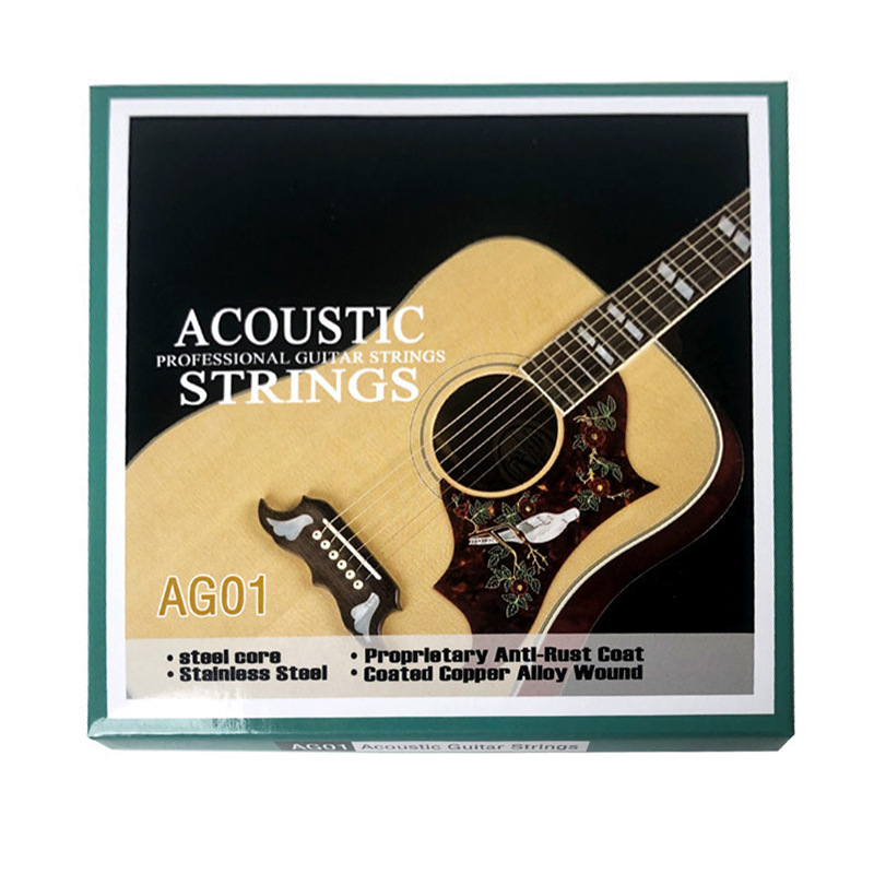 Madina corzi pentru chitară folk – modele AG01/AG20/AG25/AC28; materiale: cupru roșu, cupru, cupru cu fosfor, acoperire argintie; ambalare: în pungă