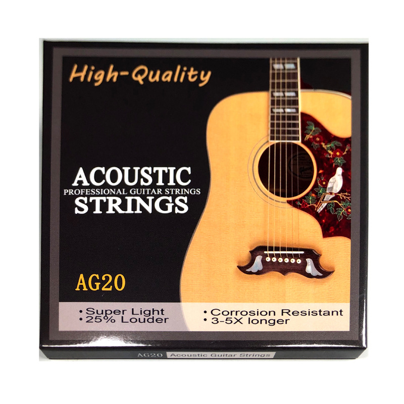 Madina corzi pentru chitară folk – modele AG01/AG20/AG25/AC28; materiale: cupru roșu, cupru, cupru cu fosfor, acoperire argintie; ambalare: în pungă