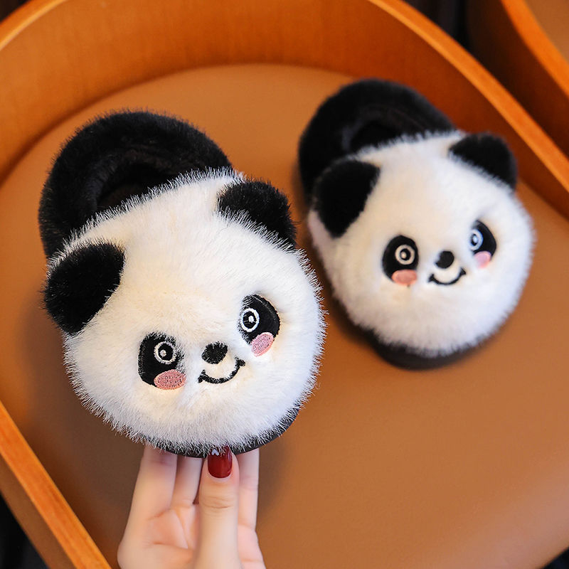 Panda bērnu kokvilnas čības ar pūkainu odai, silti un pretslīdošas, multfilmu stilā, zole TPR, biezināta konstrukcija, vecums 1–16 gadi