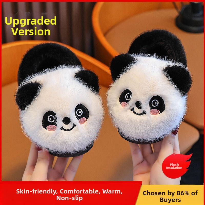 Panda bērnu kokvilnas čības ar pūkainu odai, silti un pretslīdošas, multfilmu stilā, zole TPR, biezināta konstrukcija, vecums 1–16 gadi