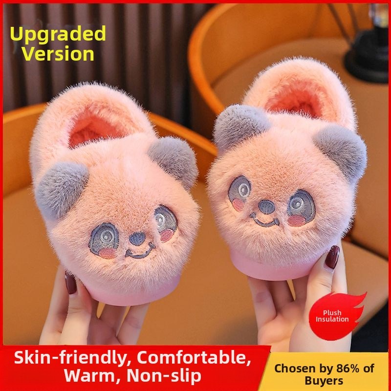 Panda bērnu kokvilnas čības ar pūkainu odai, silti un pretslīdošas, multfilmu stilā, zole TPR, biezināta konstrukcija, vecums 1–16 gadi