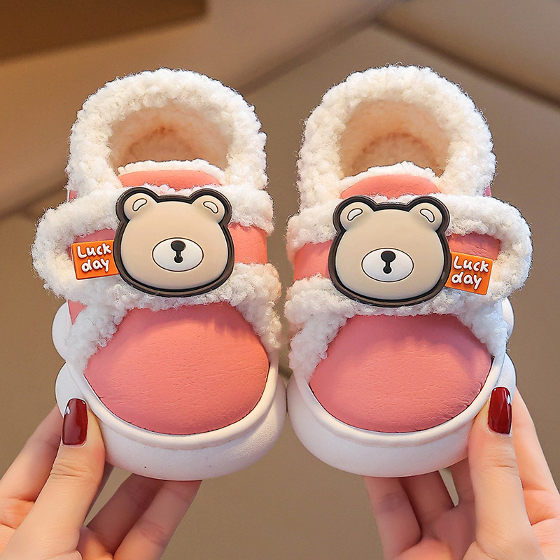 Bērnu kokvilnas čības, mākslīgās ādas augšējā daļa, karikatūru stils, vecums 1-6 gadi