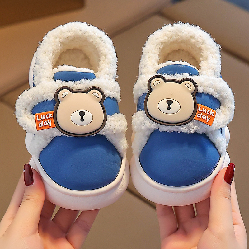 Bērnu kokvilnas čības, mākslīgās ādas augšējā daļa, karikatūru stils, vecums 1-6 gadi