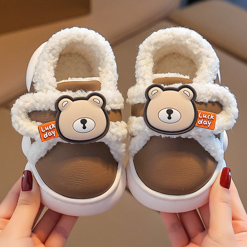 Bērnu kokvilnas čības, mākslīgās ādas augšējā daļa, karikatūru stils, vecums 1-6 gadi