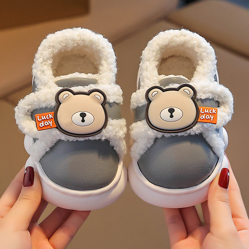 Bērnu kokvilnas čības, mākslīgās ādas augšējā daļa, karikatūru stils, vecums 1-6 gadi