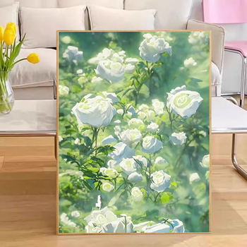 Цифрова маслена картина - DIY розова роза, ръчно оцветяване, персонализирана, рамка от масивно дърво, модерен минималистичен стил, подходяща за всекидневна, ресторант и антре