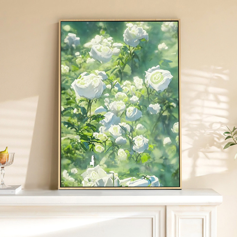 Цифрова маслена картина - DIY розова роза, ръчно оцветяване, персонализирана, рамка от масивно дърво, модерен минималистичен стил, подходяща за всекидневна, ресторант и антре