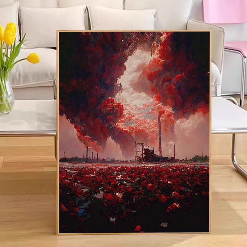 Цифрова маслена картина - DIY розова роза, ръчно оцветяване, персонализирана, рамка от масивно дърво, модерен минималистичен стил, подходяща за всекидневна, ресторант и антре