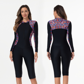 Μονόσωμο μαγιό γυναικών με μακριά μανίκια και φερμουάρ, προστασία UV, γρήγορο στέγνωμα, επένδυση στήθους, υψηλή ελαστικότητα