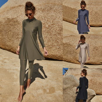 Costum de baie din două piese cu mâneci lungi, talie înaltă, pliuri și țesătură poliester-spandex cu uscare rapidă