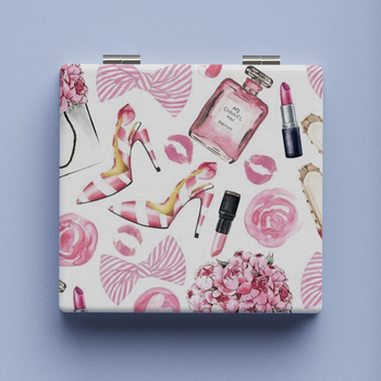 Xinruyu сгъваемо огледало за грим - преносимо, двустранно, декоративен принт, рамка PU/PS/PVC, сребърно огледало