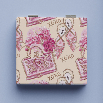 Xinruyu сгъваемо огледало за грим - преносимо, двустранно, декоративен принт, рамка PU/PS/PVC, сребърно огледало