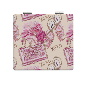 Xinruyu сгъваемо огледало за грим - преносимо, двустранно, декоративен принт, рамка PU/PS/PVC, сребърно огледало