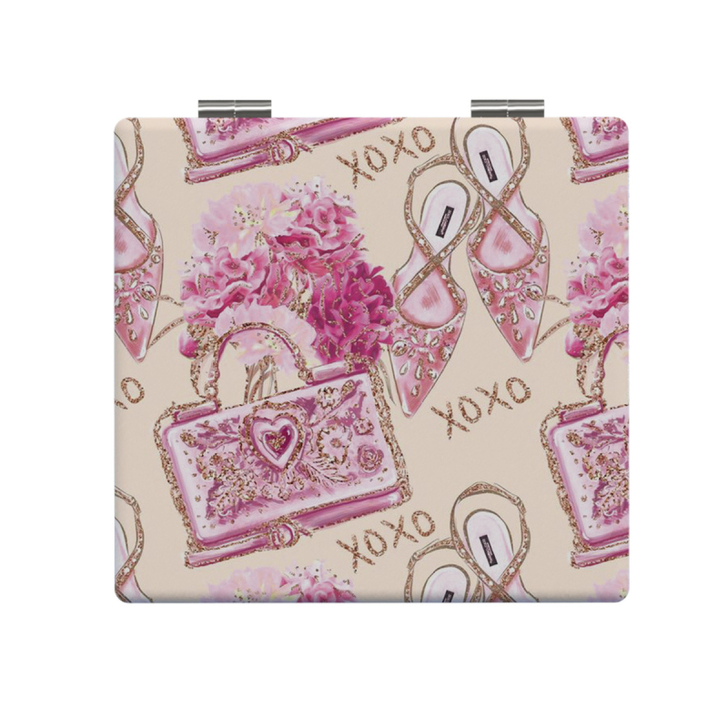 Xinruyu oglindă de machiaj pliabilă - portabilă, dublu fațet, model decorativ, cadru PU/PS/PVC, oglindă argintie