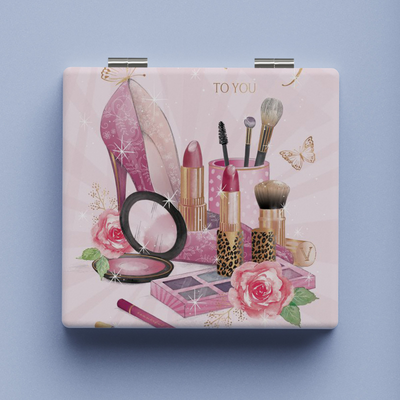 Xinruyu oglindă de machiaj pliabilă - portabilă, dublu fațet, model decorativ, cadru PU/PS/PVC, oglindă argintie