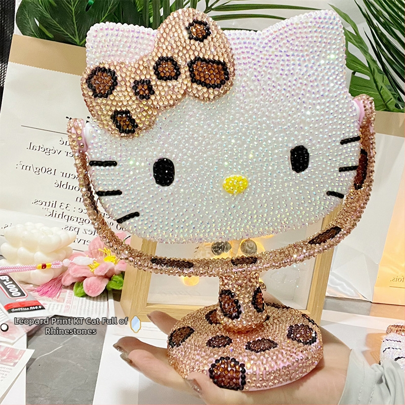Stalo veidrodis su leopardų raštu ir katės motyvu – rankų darbo DIY diamantinio lipimo komplektas, plastikinis rėmelis, aliumininis veidrodėlis, tinkamas miegamajam ir voniai