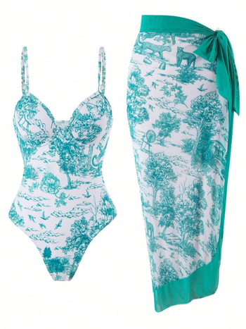 Ολόσωμο μαγιό με επένδυση στήθους, εκτύπωση, πολυεστέρας, χωρίς μανίκια (Με επένδυση στήθους, Εκτύπωση, Πολυεστέρας, Χωρίς μανίκια)