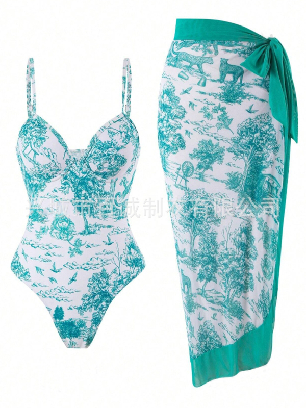 Costum de baie întreg cu burete la bust, imprimat, poliester, fără mâneci (Burete la bust, Imprimeu, Poliester)