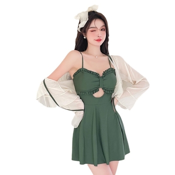 Ολόσωμο μαγιό με μακριά μανίκια, επένδυση για το στήθος, προστασία από τον ήλιο, μονόχρωμο, πολυεστέρας.