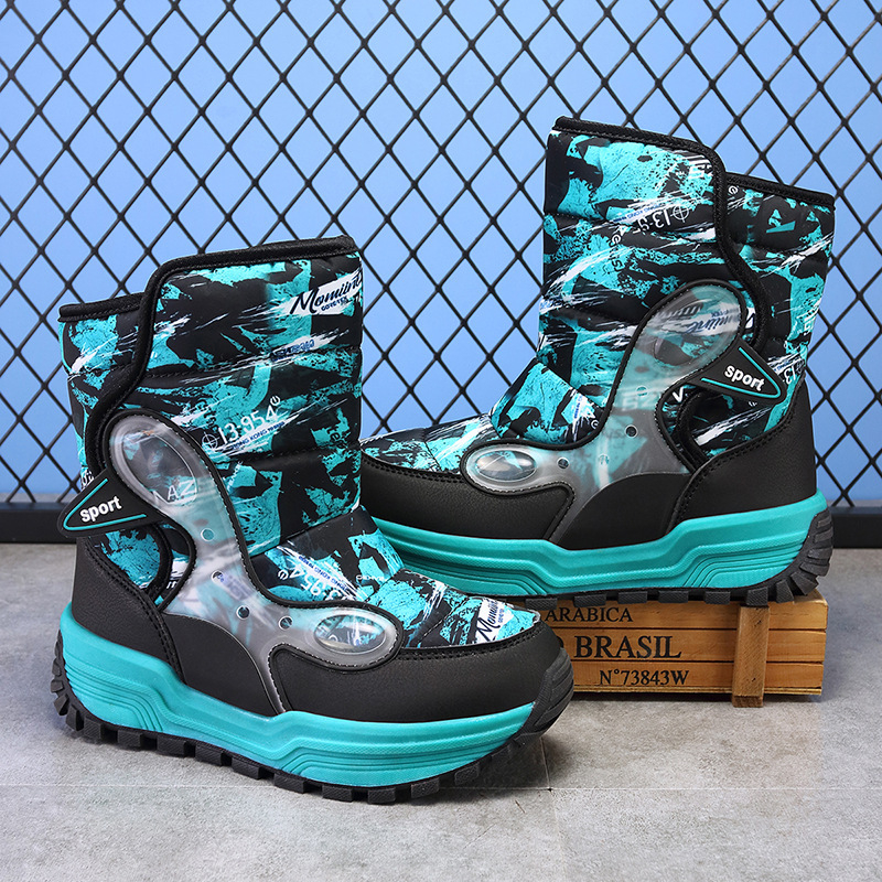 Bērnu sniega zābaki, augsta augšdaļa, Velcro aizdare, bieza silta odere.