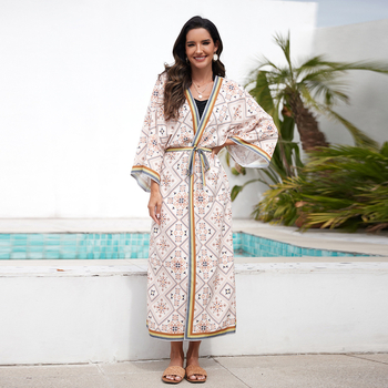 Γυναικείο μακρυμάνικο ρόμπα-καρντάγκαν για σπίτι και παραλία, πολυεστέρας 100%, επένδυση πολυεστέρα, 260 g, κατάλληλο για κολύμβηση