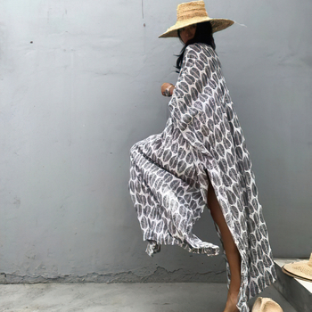 Μπλούζα παραλίας με εκτύπωση πολυεστέρα, V-λαιμό μπροστά και πίσω, χαλαρό στυλ ρόμπας, 250 g, κατάλληλη για κολύμβηση και δραστηριότητες στο νερό