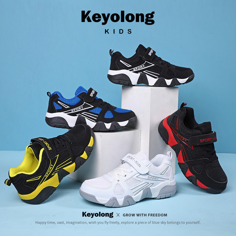 Bērnu sporta kurpes ar tīkla augšdaļu, ar biezu zoli, svītrainā raksta, TPR zole, vecuma grupai 7–16 gadi, pavasaris–vasara–rudens