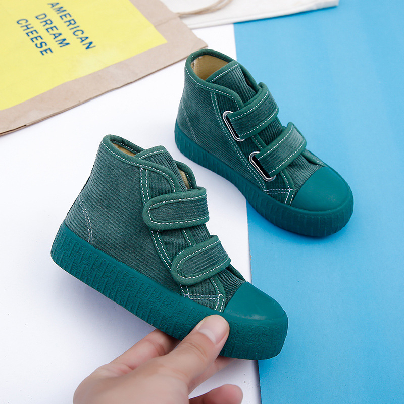 Bērnu augstas auduma kurpes ar Velcro – Korejas retro stils, gumijas zole, virsējais materiāls no fleece, pretslīdēšana