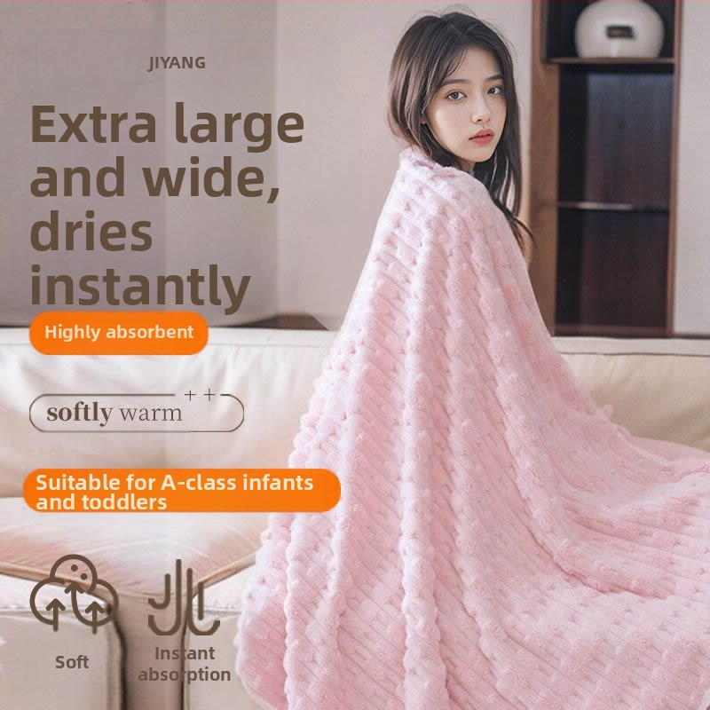 Koralinio fliso rankšluostis su džakardo apdaila, 150D, svoris 200–300 g, namų naudojimui