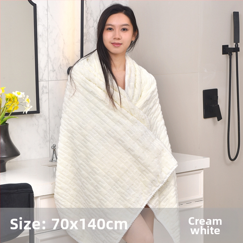 Koralinio fliso rankšluostis su džakardo apdaila, 150D, svoris 200–300 g, namų naudojimui