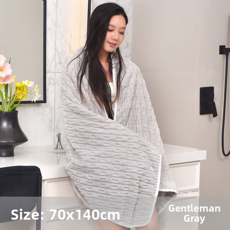 Koralinio fliso rankšluostis su džakardo apdaila, 150D, svoris 200–300 g, namų naudojimui