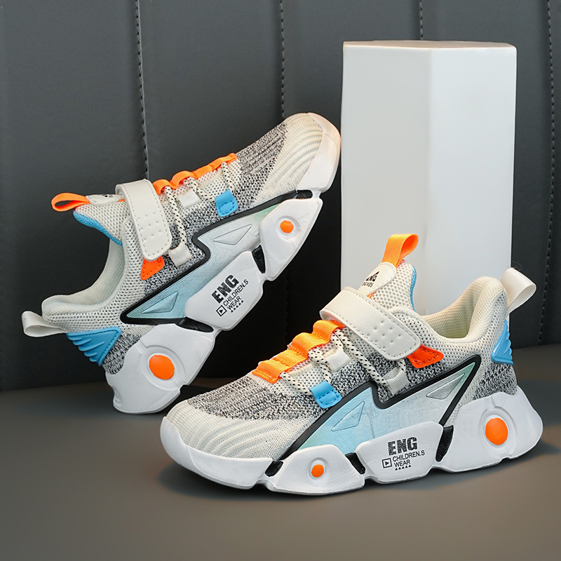 Bērnu tīkla sneakers ar elpojošu fly-woven augšpusi, sprādzes aizdare, MD zole, vecums 4–16 gadi, visu sezonu.