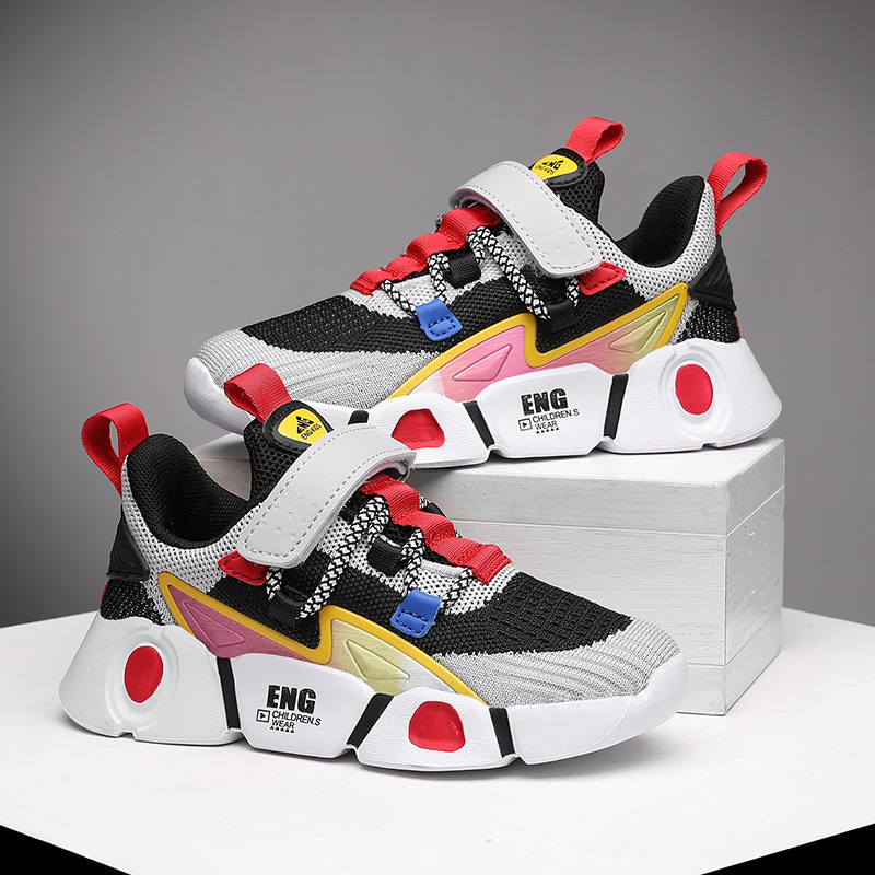 Bērnu tīkla sneakers ar elpojošu fly-woven augšpusi, sprādzes aizdare, MD zole, vecums 4–16 gadi, visu sezonu.